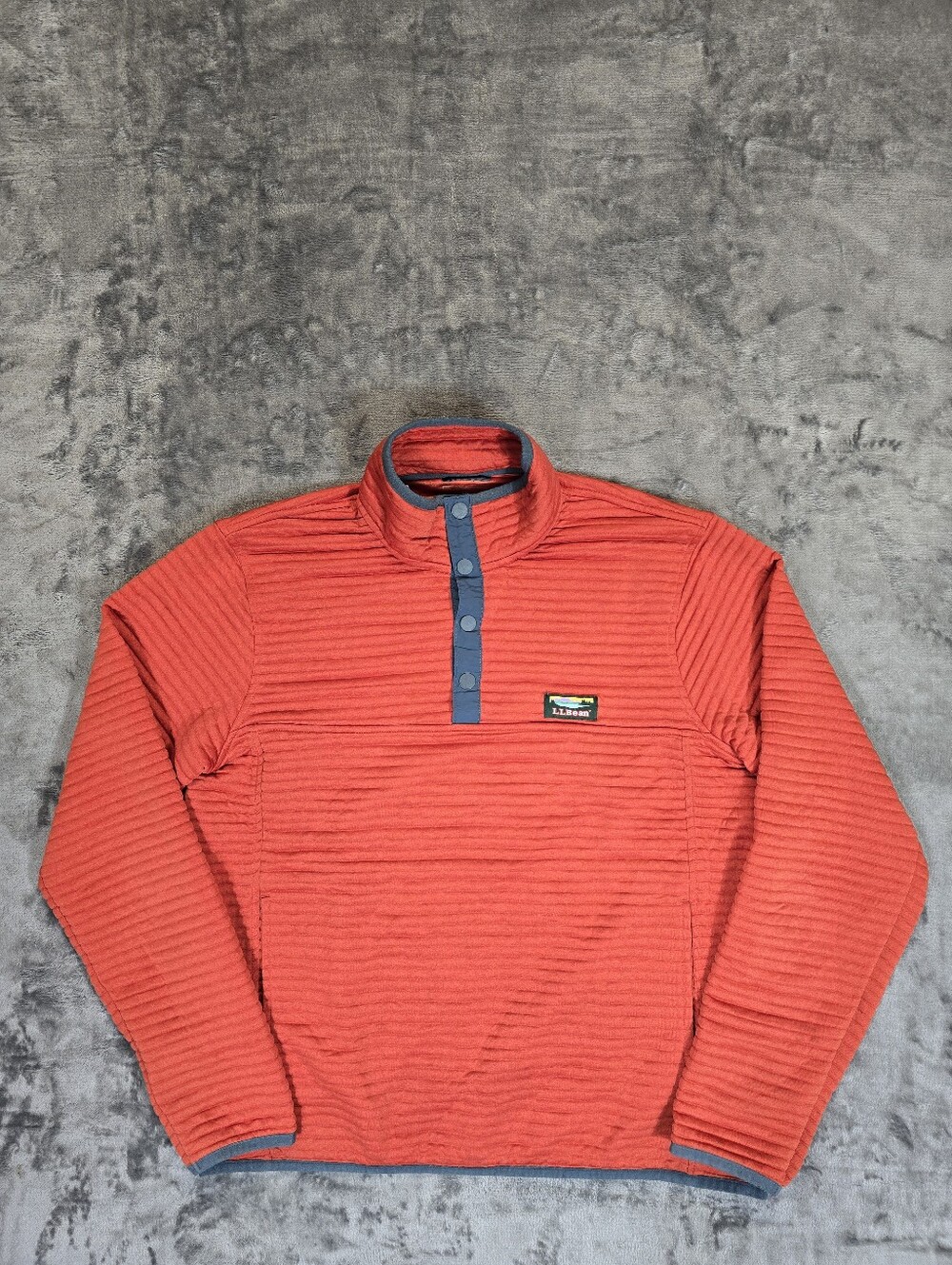 LL Bean Airtight Knit Pullover Sweater Size Medium Snap Button Orange